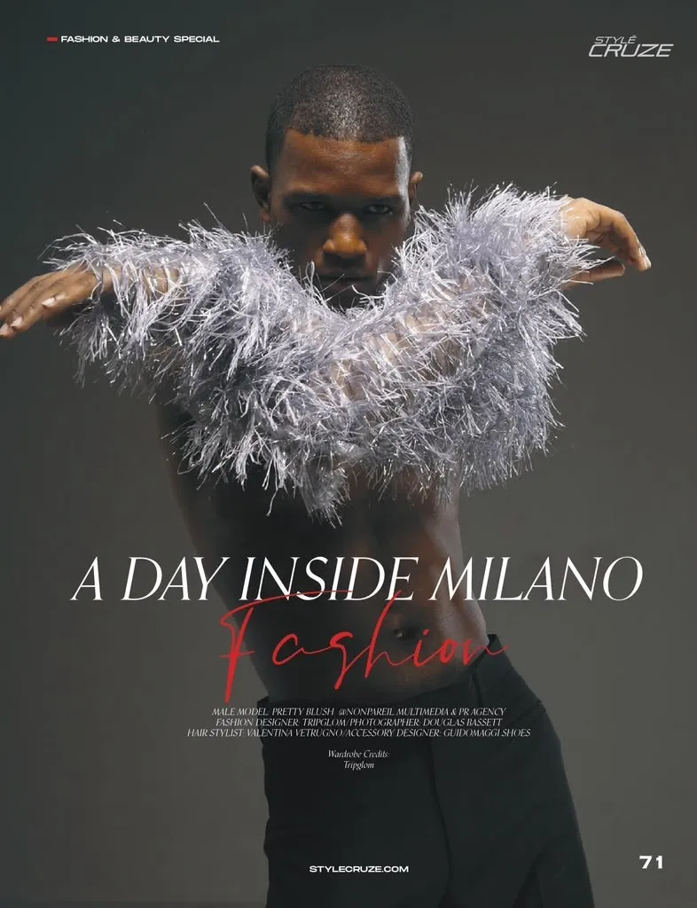 Style Cruze, A Day Inside Milano Fashion, Travon Ridley-Evans in a silver fringe top